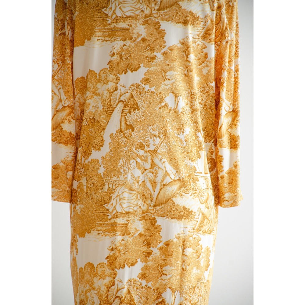 baroque vintage nightgown 70s white yellow toile patterned silky dress - Picture 7 of 7
